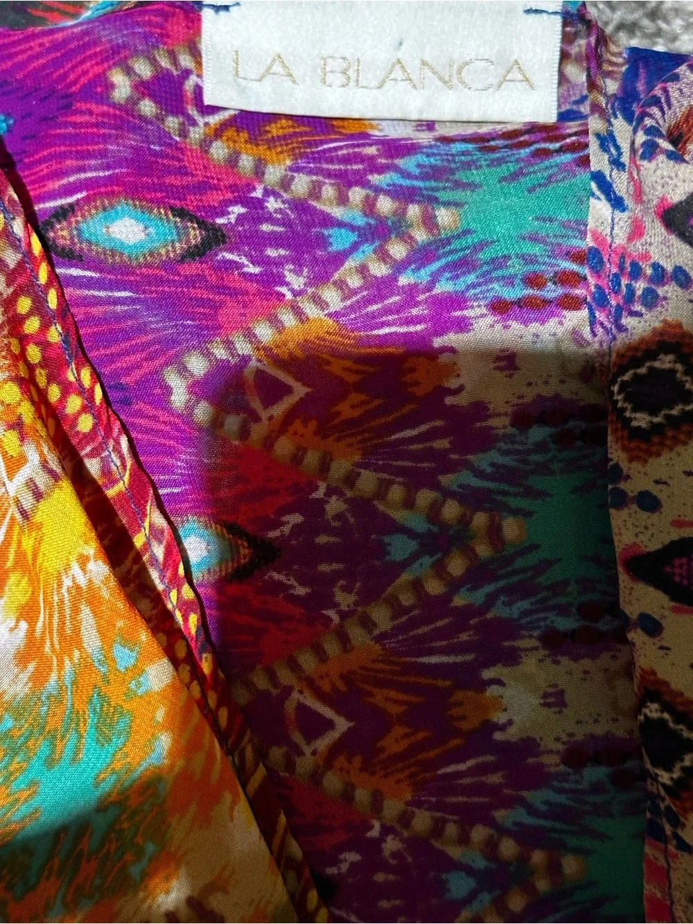 La Blanca Vibrant Aztec Print Kimono in Purple, Turquoise & Orange